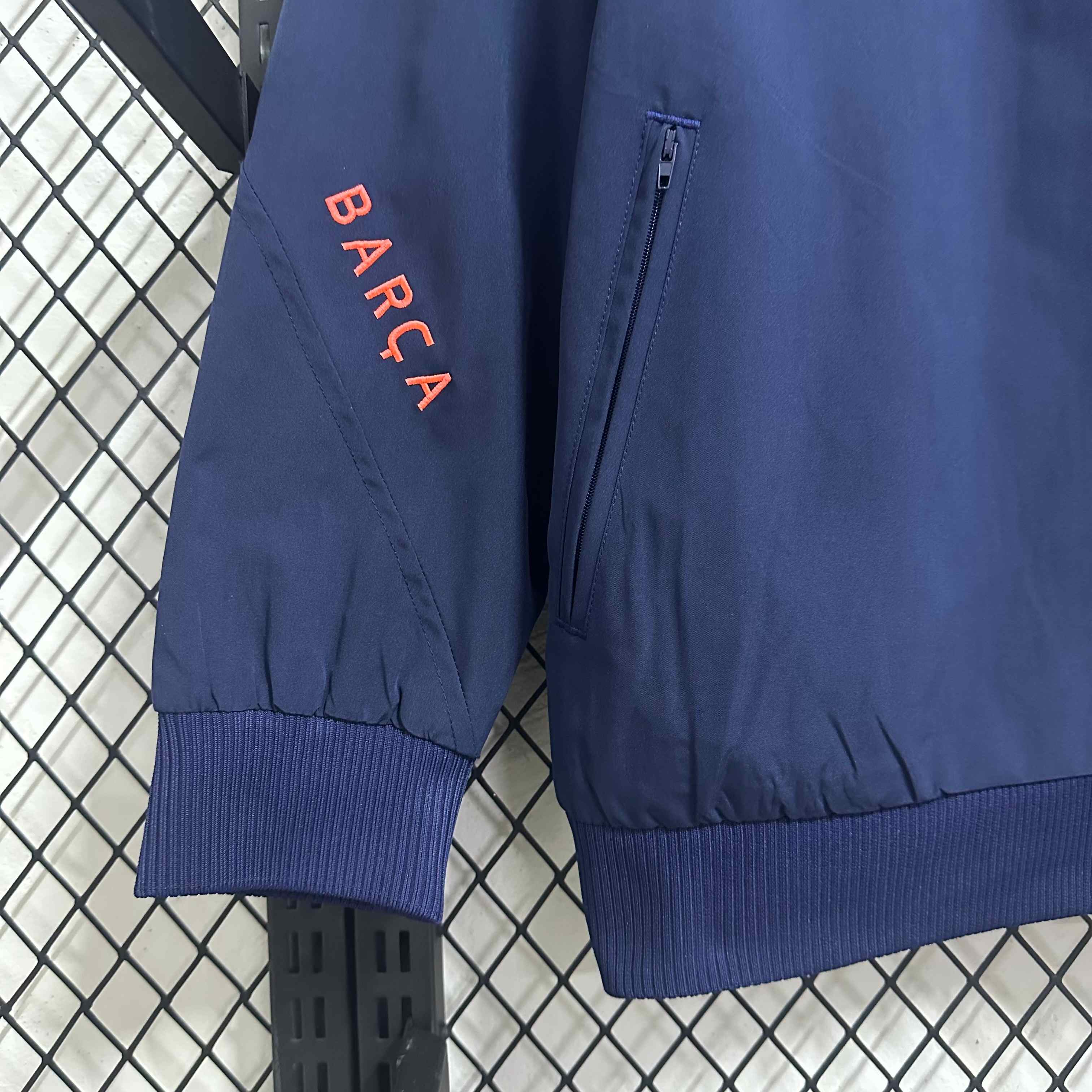 2025-26 Barcelona Navy Blue and Orange Waterproof Windbreaker S-2XL - Image 3