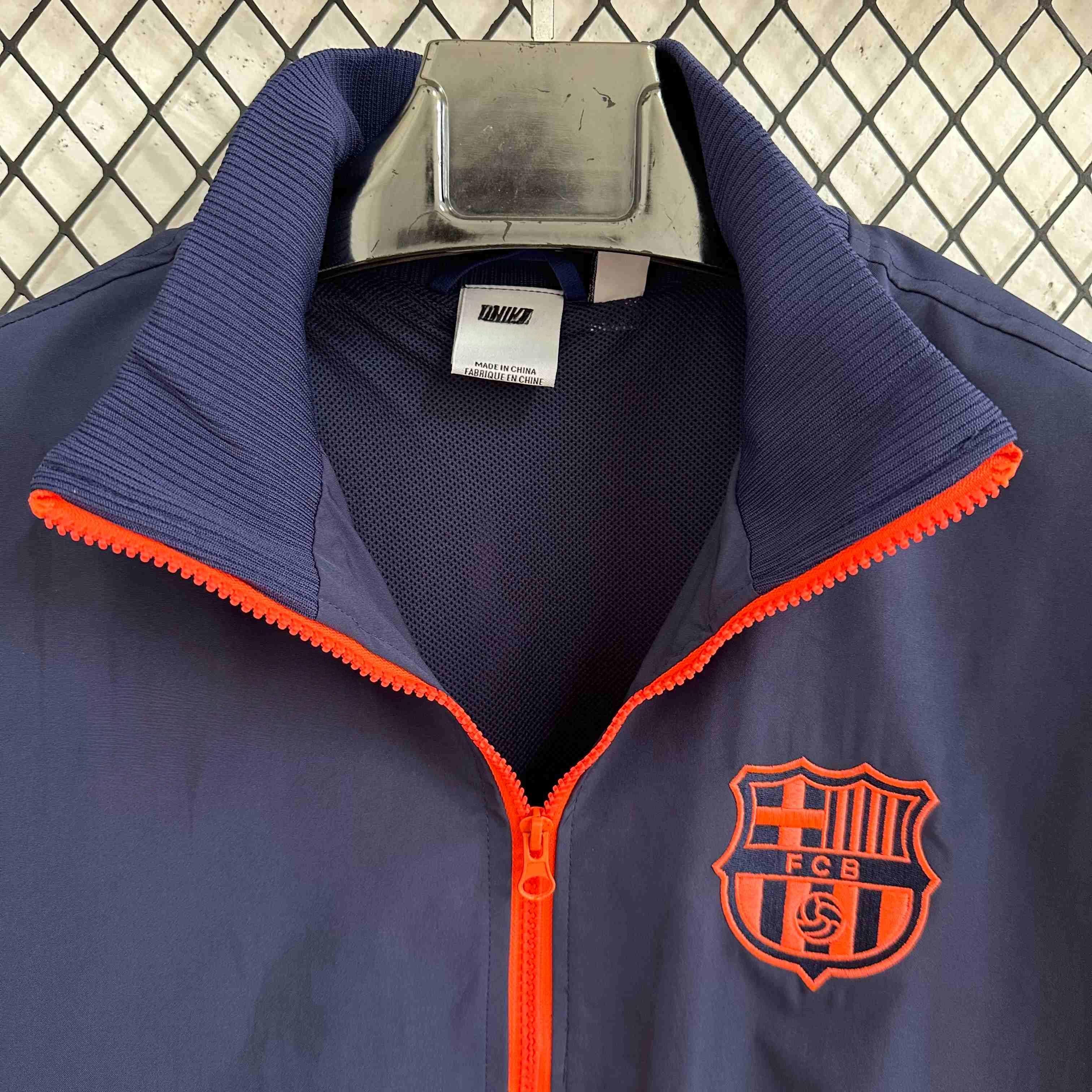 2025-26 Barcelona Navy Blue and Orange Waterproof Windbreaker S-2XL - Image 5