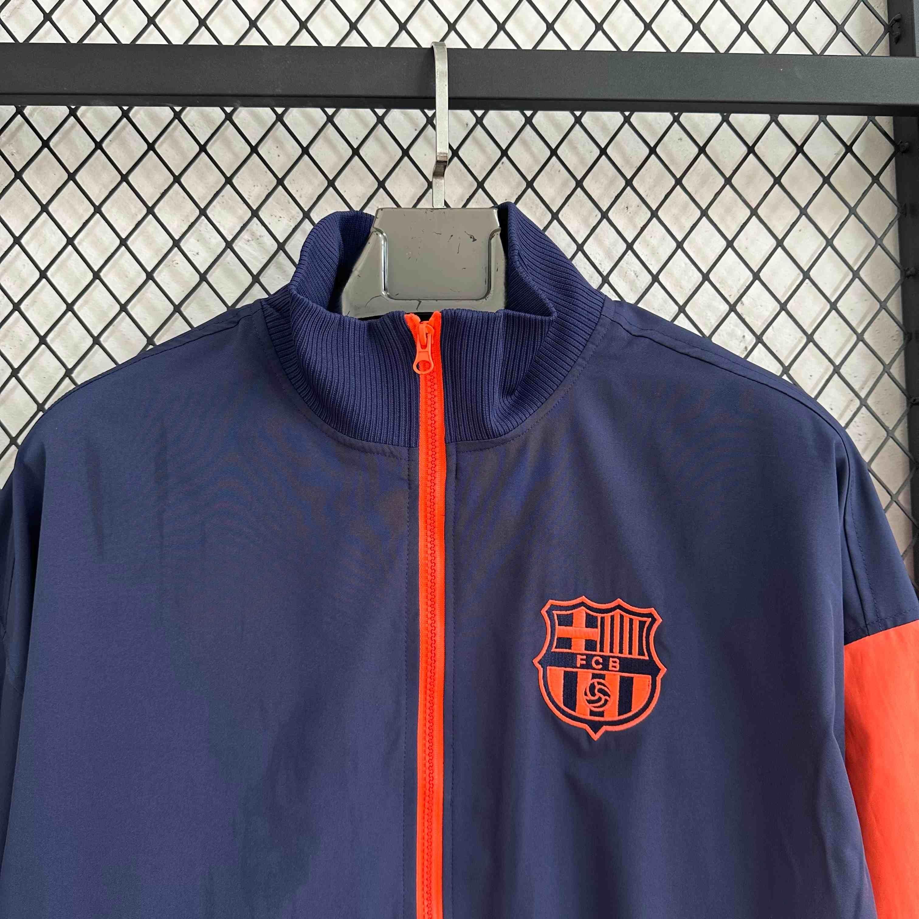 2025-26 Barcelona Navy Blue and Orange Waterproof Windbreaker S-2XL - Image 6