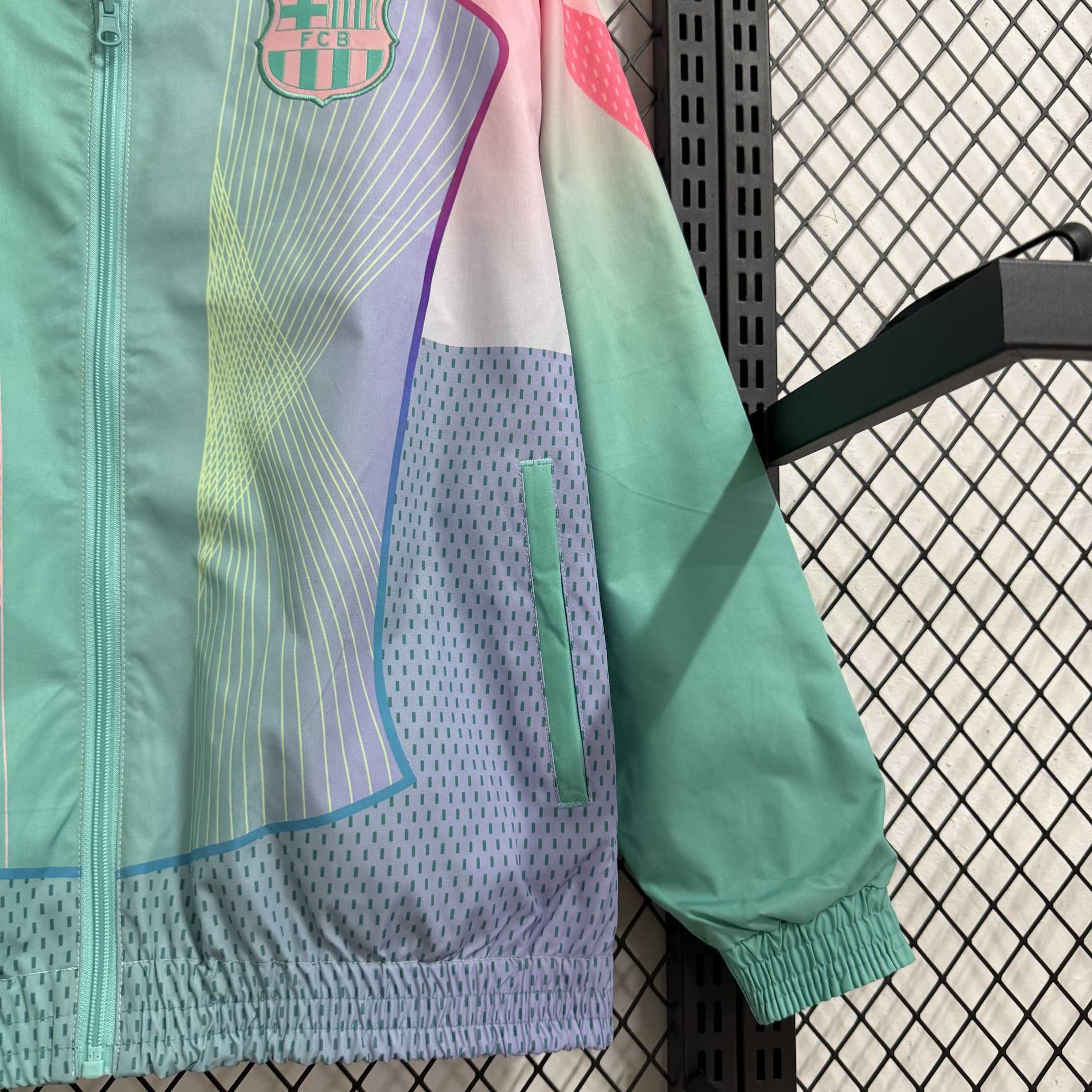 2025-26 Barcelona Pink Green Special Edition Reversible Waterproof Windbreaker - Image 4
