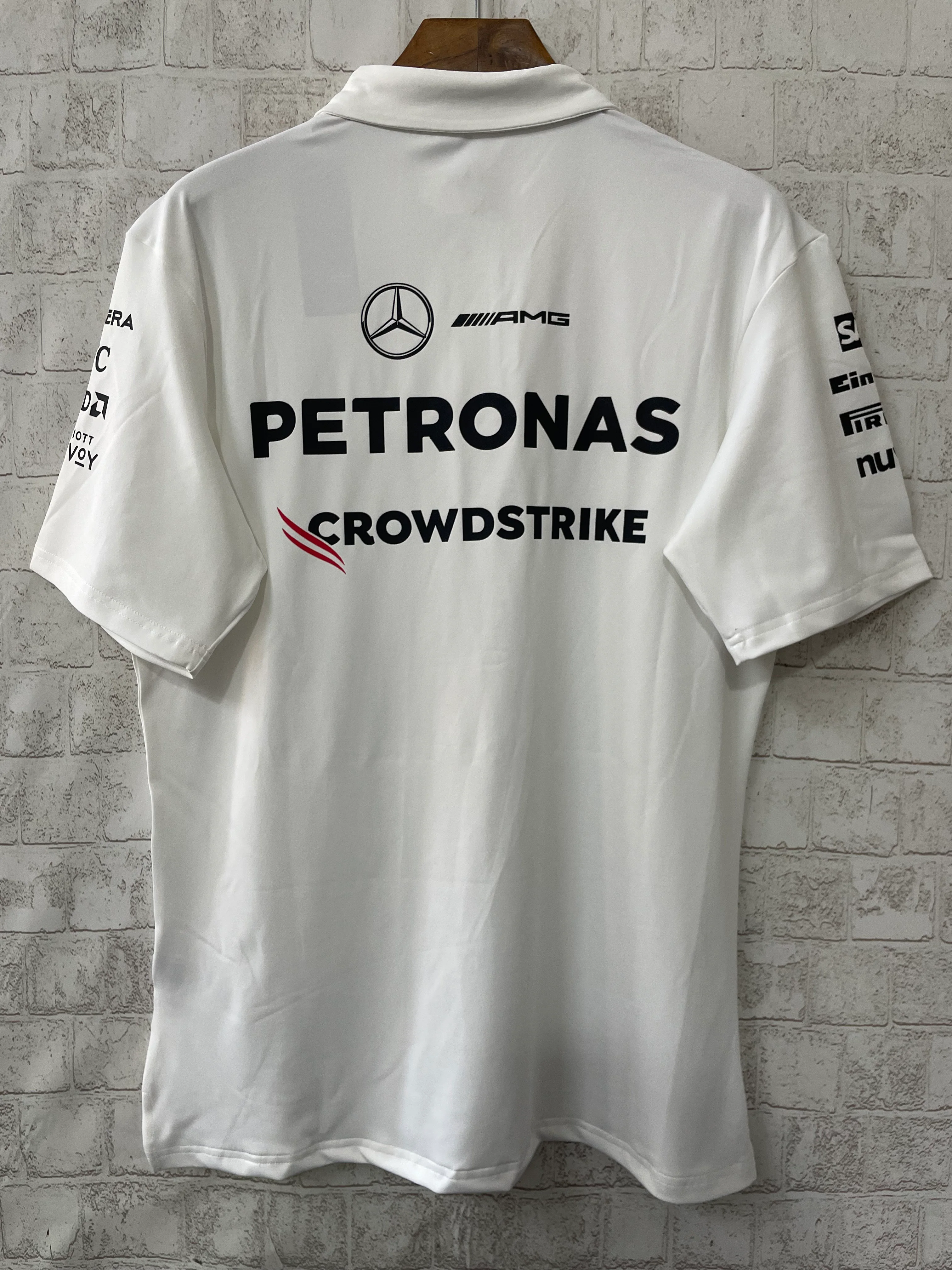 2025 F1 Formula One Racing Suit Mercedes White Polo Shirt S-5XL - Image 2