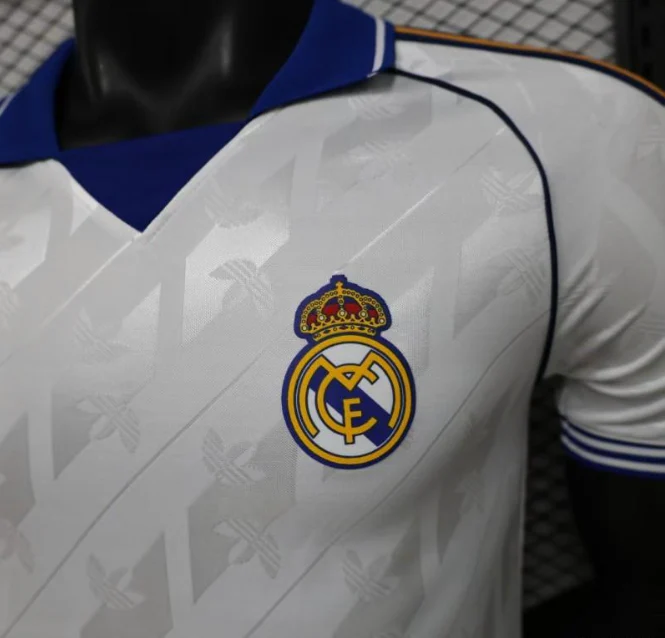 2026-27 Real Madrid Home White with Blue Collar & Jacquard Pattern Player S-2XL - Image 3