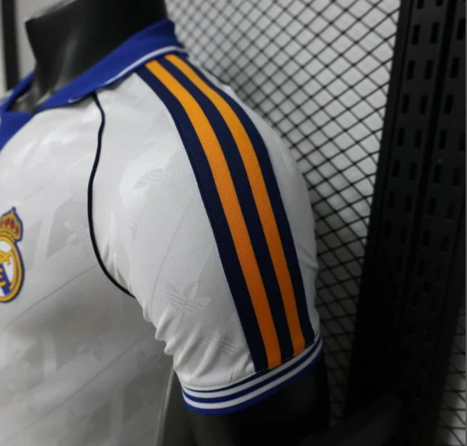 2026-27 Real Madrid Home White with Blue Collar & Jacquard Pattern Player S-2XL - Image 5