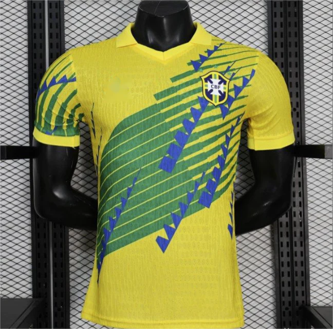 2026 Brazil Yellow with Green and Blue Geometric Patterns Player S-2XL