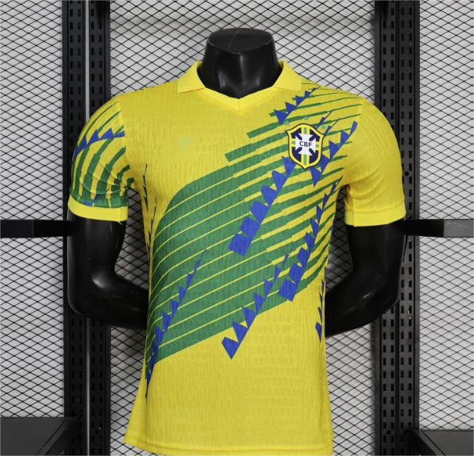 2026 Brazil Yellow with Green and Blue Geometric Patterns Player S-2XL - Image 2